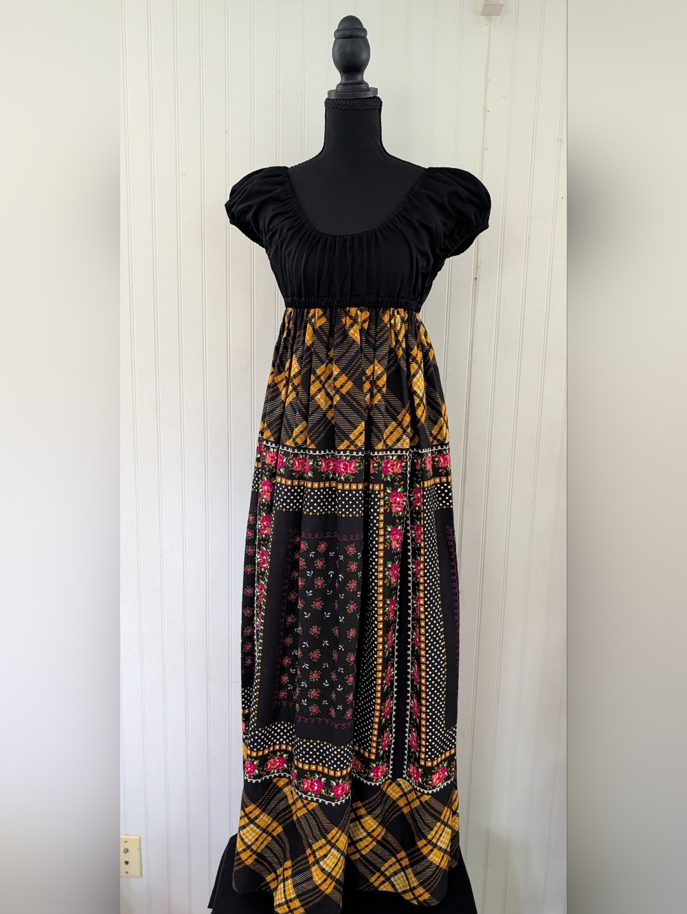 Vintage 1970's Young Edwardian by Arpeja Vintage Maxi Dress with Patterned Skirt